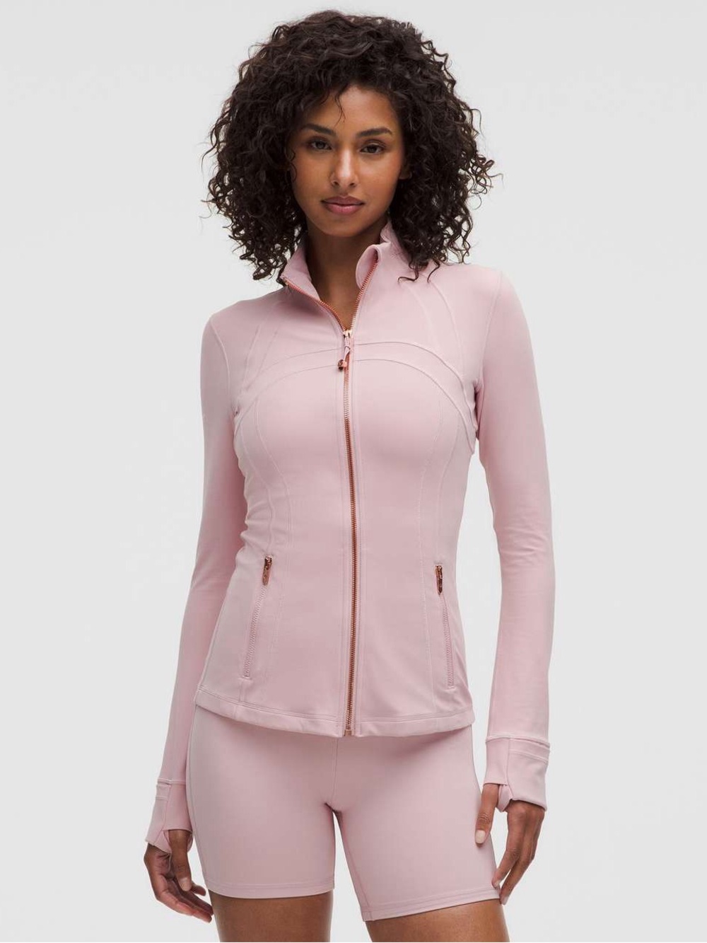 lululemon Pink Haze Define Jacket with Rose Gold Zipper/Align High-Rise Pant 25"